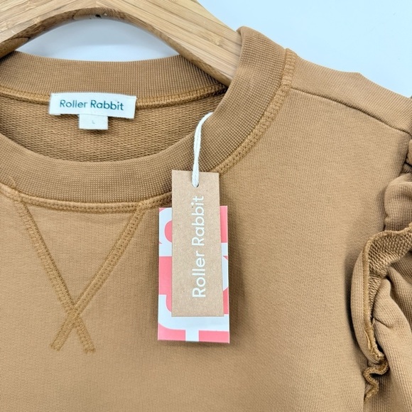 Roller Rabbit Cassia Sweatshirt with Ruffle Puff Sleeve in Coffee Size L NWT - Picture 7 of 12